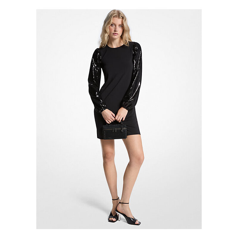 Crepe and Sequined Matte Jersey Dress