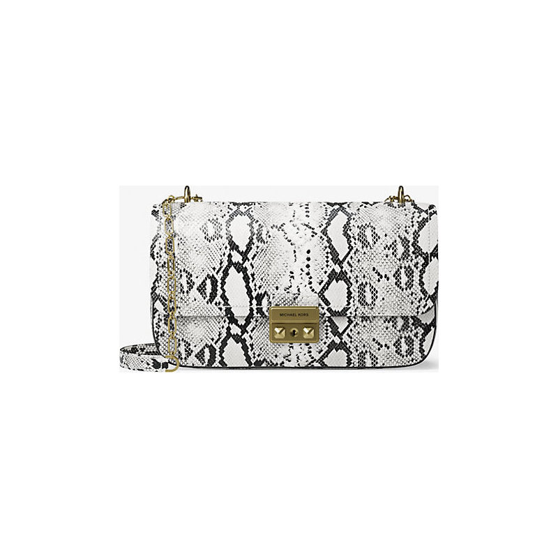 Tribeca Large Snake Embossed Leather Shoulder Bag