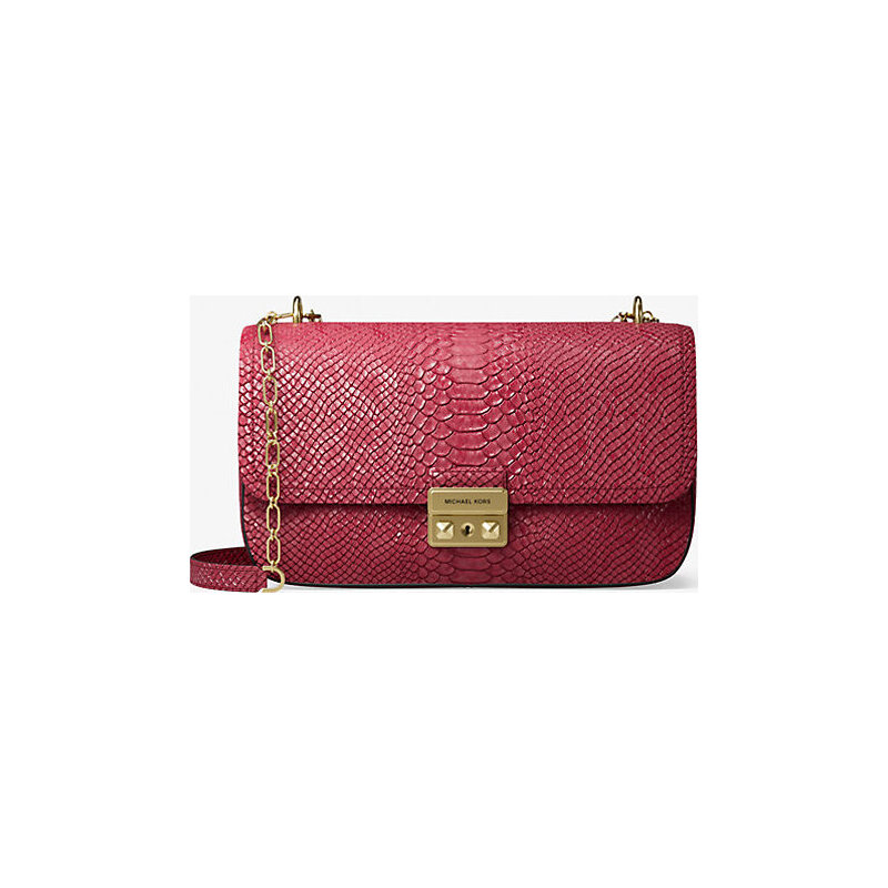 Tribeca Large Snake Embossed Leather Shoulder Bag