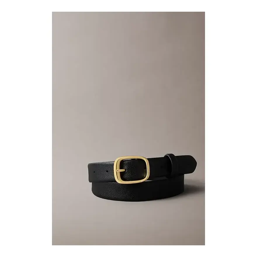 Ceinture à grosse boucle en cuir pleine fleur