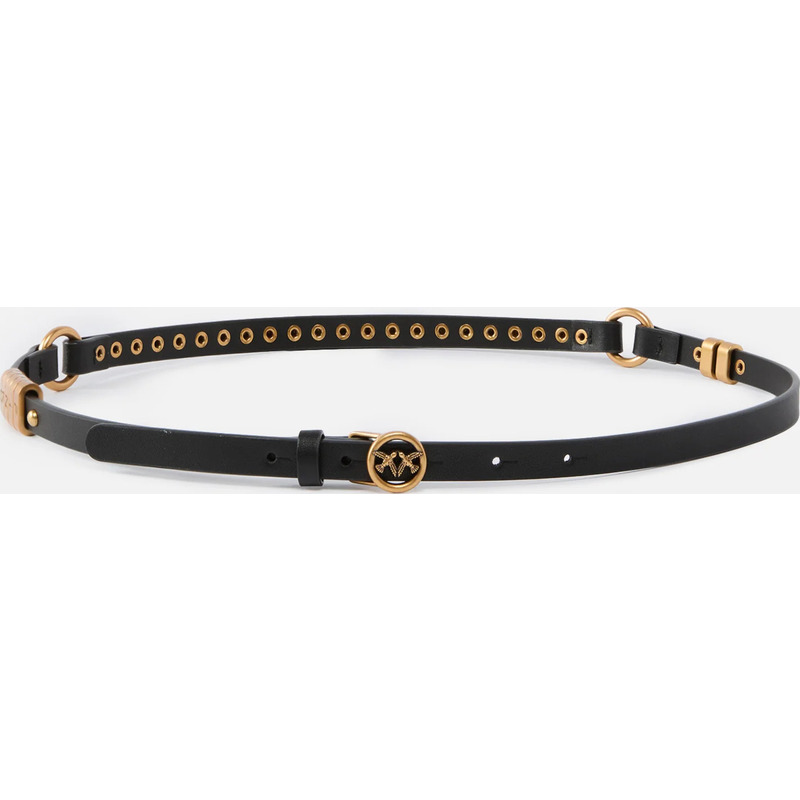 Ceinture fine en cuir avec anneaux logotés 1,2 cm