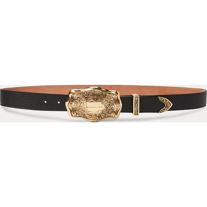 Tooled-Buckle Pebbled Calfskin Belt